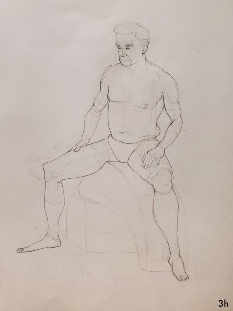 Alex Frenette's 3 hour long study of man sitting with hands on thighs.