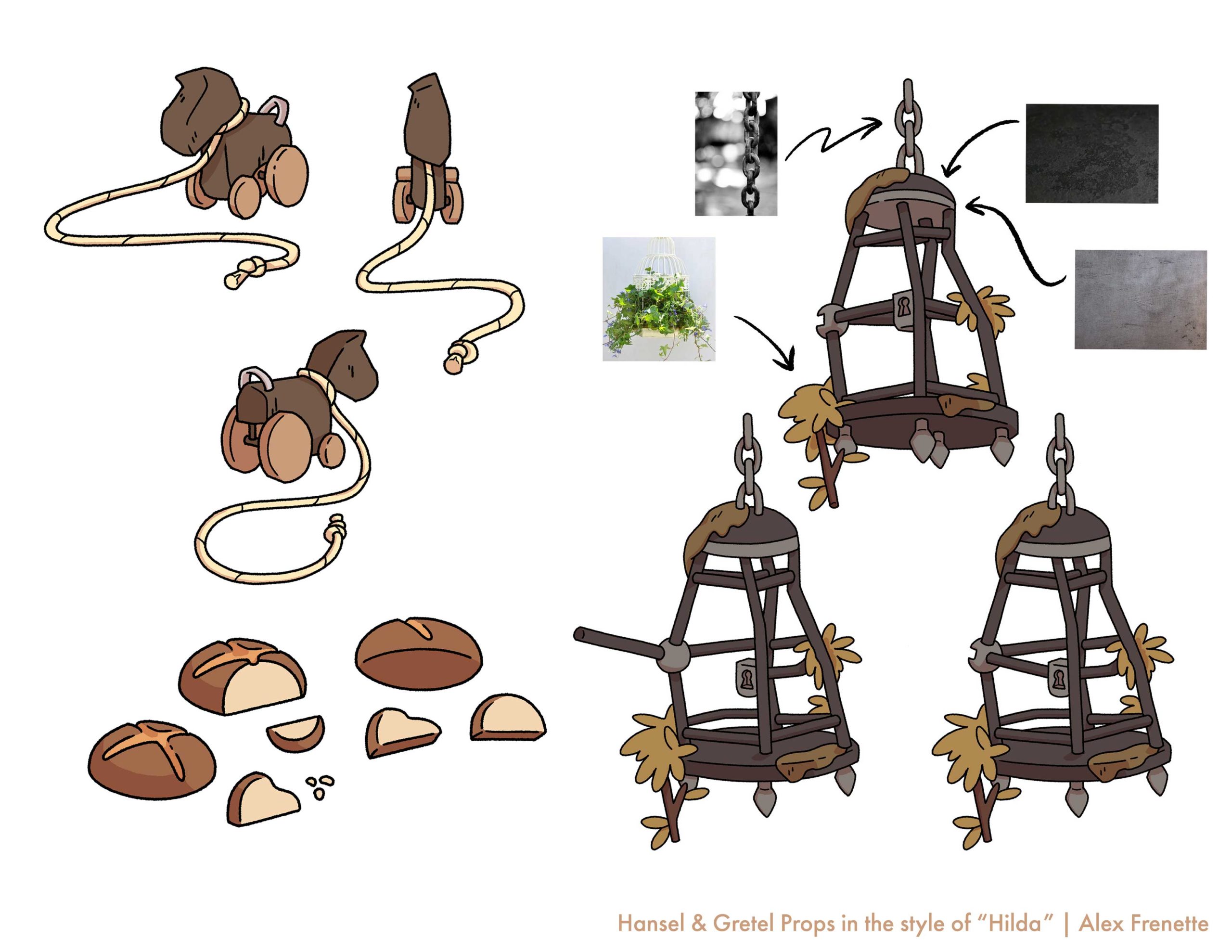 Hansel & Gretel Props in the style of "Hilda" - Prop Design by Alex Frenette