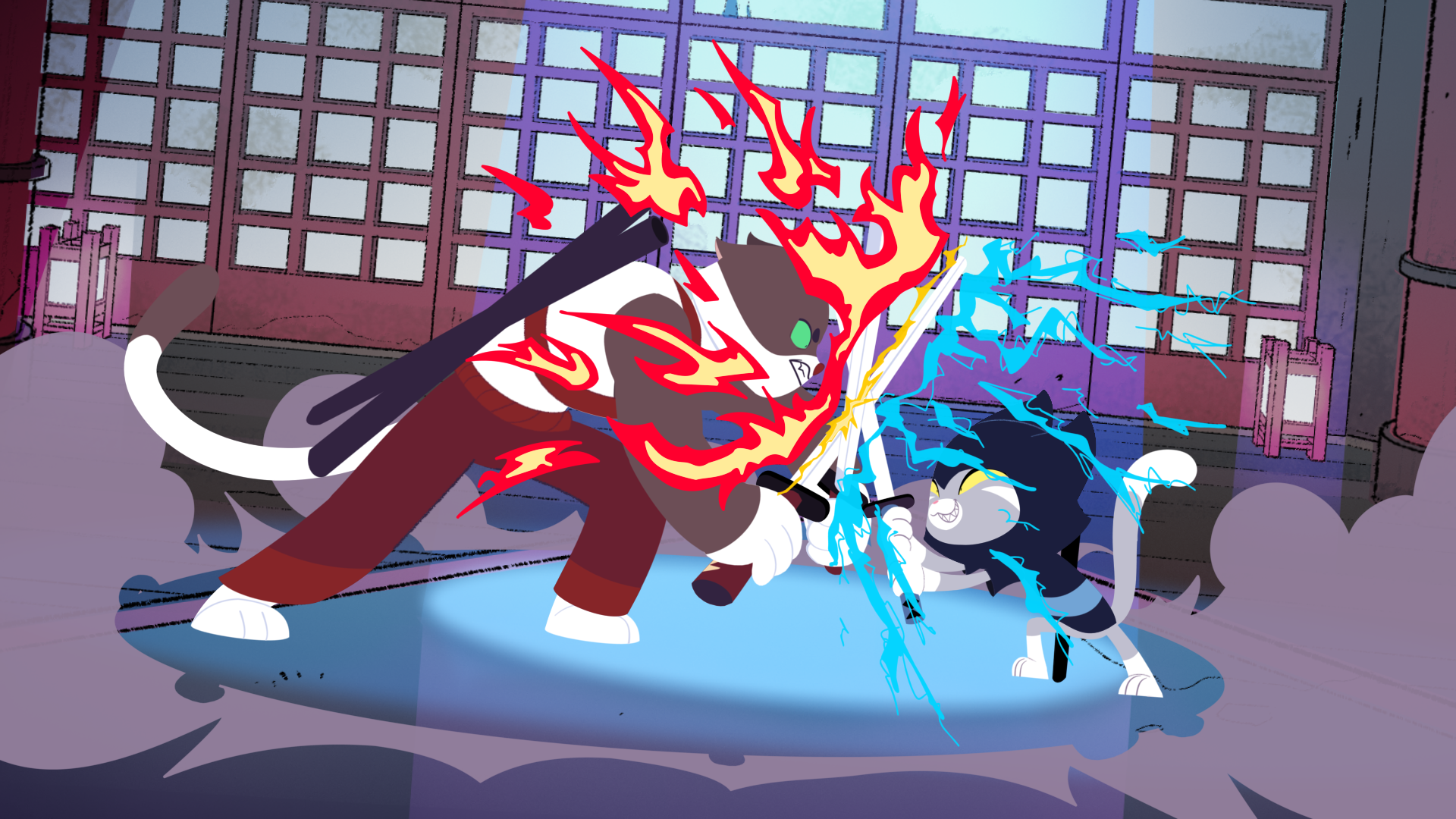 Alex Frenette's compositing example of a scene. Character fight original image without compositing.