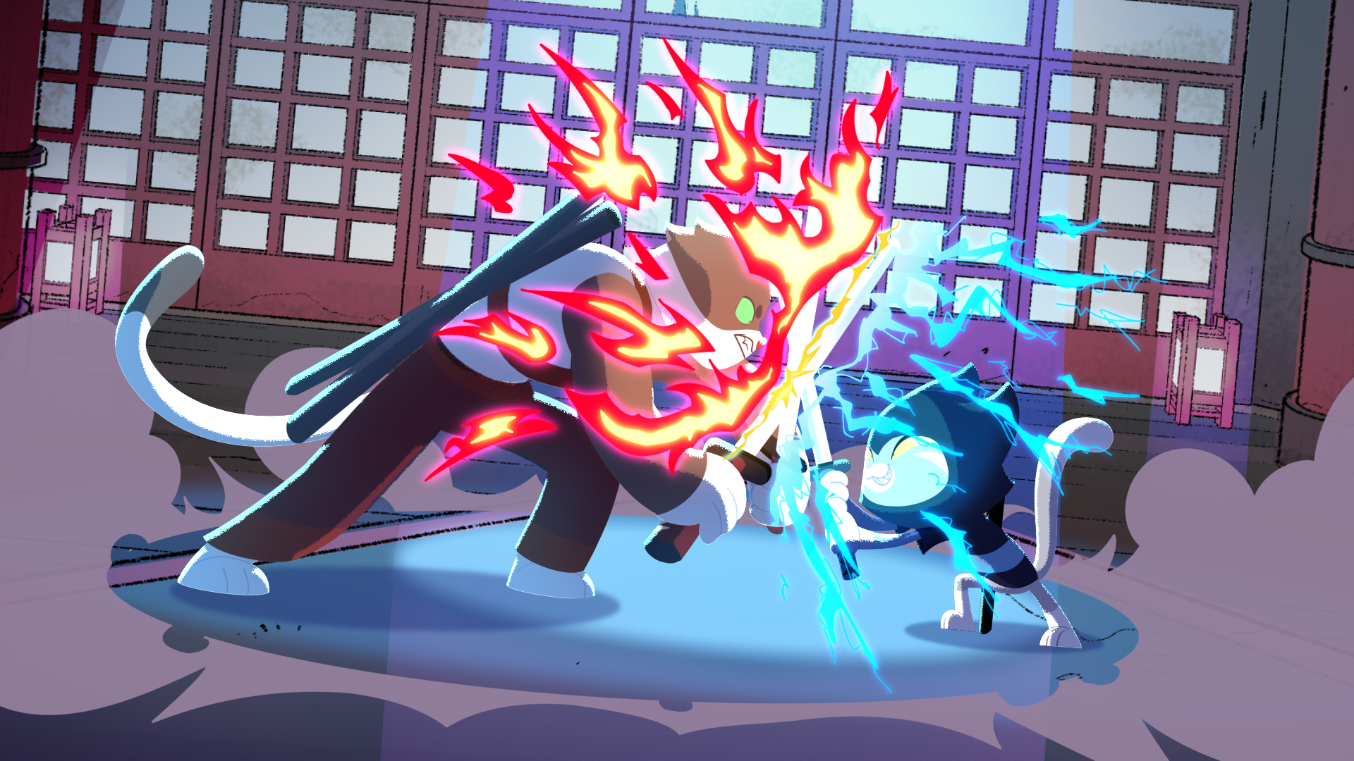 Alex Frenette's compositing example of a scene. Character fight with lighting on characters.